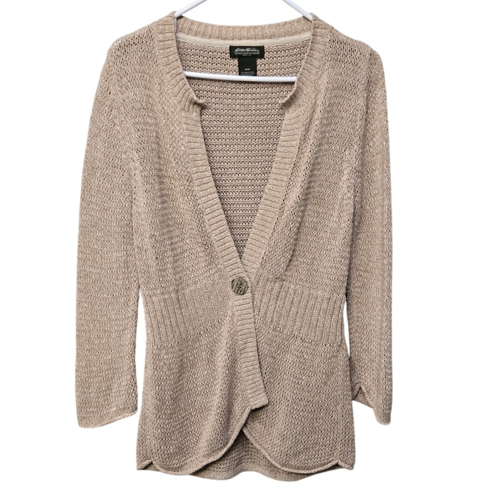 Vintage Y2K Eddie Bauer Cardigan Sweater Women‎ Medium Brown Neutral Lightweight